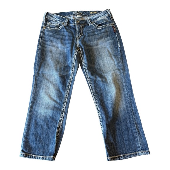 Silver Jeans Capri Womens 30 Blue Aiko Embroidered Pocket Low Rise Denim Stretch - Picture 1 of 12